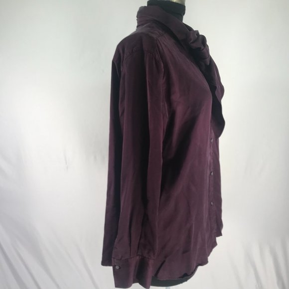 90's Vintage Ralph Lauren Eggplant Purple Silk Pussybow Button Up Blouse - Picture 12 of 12